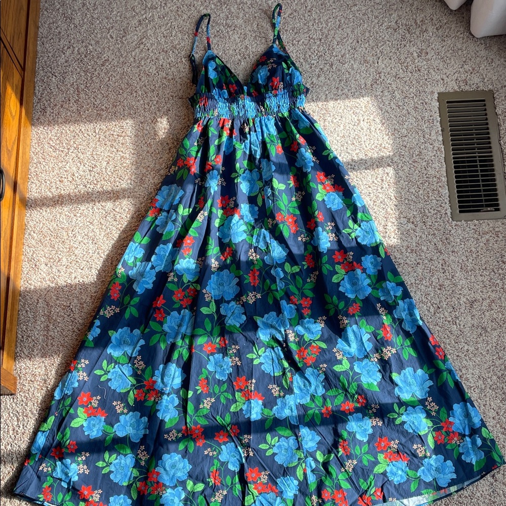 J.Crew Smocked Waist Cover-Up Dress Blue Peony XS